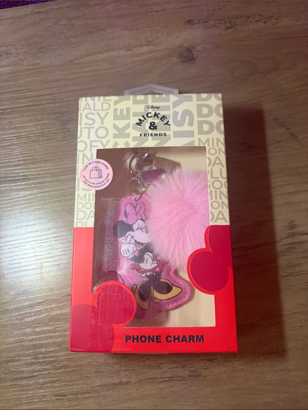 🆕💜 Disney Minnie Mouse Pink Pom Pom Phone Charm Keychain NIB Cute Bag Charm Y2K